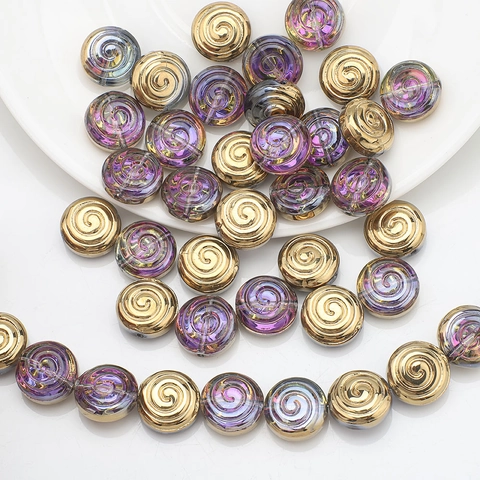 Perles En Verre Rondes Spirale Cristal Motif Circulaire Plat Galvanisé Couleur Bonbon Brillante Accessoires Bijoux DIY