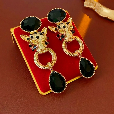 Orecchini Pendenti Testa Di Leopardo Lega Strass Ciondolo Goccia D'acqua Vintage Lusso Chic Con Silver Earring Post Donne