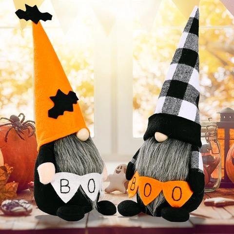 Decorazione Bambola Gnomo Senza Volto di Halloween Bandiera BOO Cappello Arancione a Scacchi Pipistrello Peluche Rudolf Casa