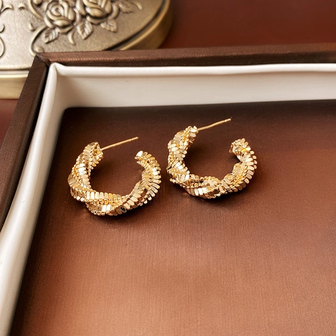 Orecchini A Cerchio Intrecciati Con Nodo Geometrico In Ottone Con Perno In Argento Gioielli Chic Minimalisti Da Donna