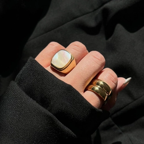 Double Layer Broad Surface Ring 18K Gold Plated Stainless Steel High Polished Minimalist Ins Style Jewelry For Women