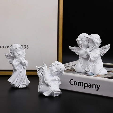 European Angel Statue Resin Cherub Cupid Figurine Praying Reading Sleeping Desktop Ornament Nordic Column Decorative Sculpture