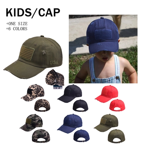 Cotton Distressed Baseball Cap US Flag USA Letter Embroidery Verstellbarer Sonnenhut Für Kinder Jungen Mädchen