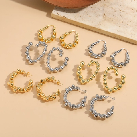 Orecchini A Cerchio Con Perle Di Rame Irregolari Per Donna Placcati In Oro 14K Gioielli Di Moda