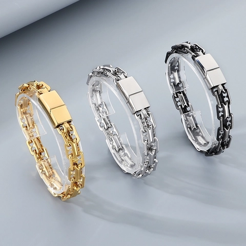 Bracciale A Catena Pesante In Acciaio Inossidabile Per Uomo Stile Punk Industriale Retrò H-Link Biker Rock Gioielli