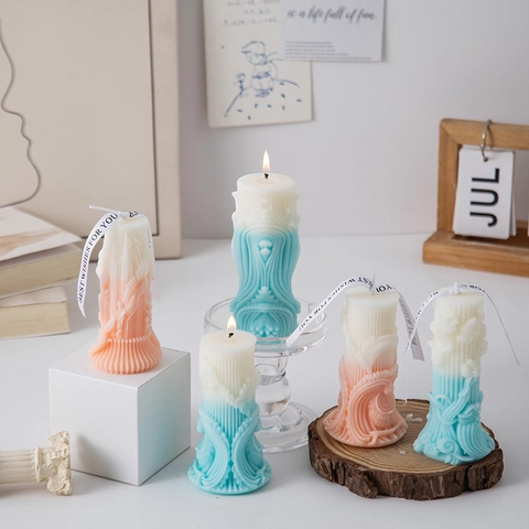 Scented Candles Soy Wax Geometric Roman Column Relief Gradient Color Decorative Pillar Home Decor Wedding Gift Nordic