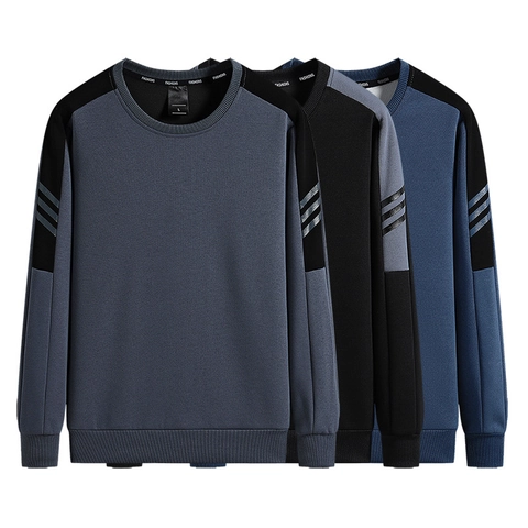 Sweatshirt Homme Design Color Block Manches Longues Col Rond Mélange Polyester Coton Décontracté Sport Streetwear Pull Poignets Nervurés