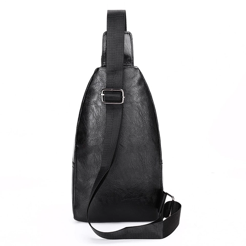 Bolso De Pecho Hombre Cuero PU Grano Impermeable Bandolera Sling Mochila Casual Negocios Con Conector Auriculares