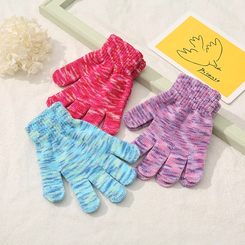 Children Winter Warm Knitted Gloves Thickened Five Finger Mittens Mixed Color Windproof Cold Weather Gloves Kids