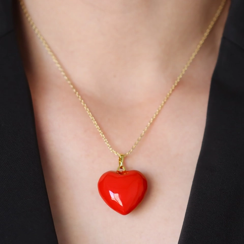 Pummelige Chinesische Rote Herz Emaille Kupfer Vergoldet Anhänger Halskette Für Damen Einfache Mode Schmuck Geburtstag Jahrestag Geschenk