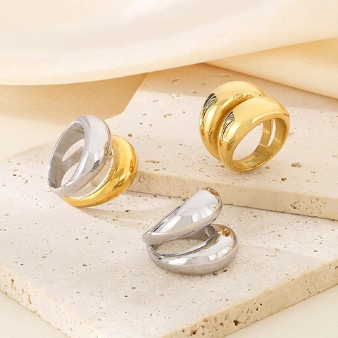 Minimalist Chunky Geometric Dome Ring 316L Stainless Steel High Polish Mirror Finish Jewelry For Women