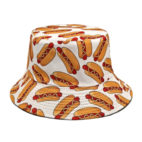 Hotdog Print Omkeerbare Vissershoed Polyester Zonbescherming Opvouwbaar Zomer Outdoor Reizen Zonnehoed Voor Heren Dames
