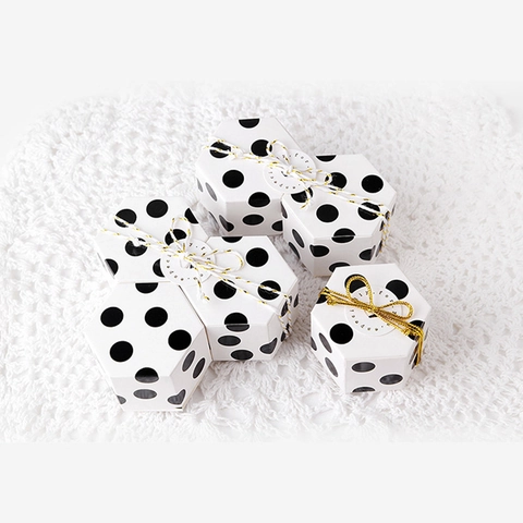 Mini Scatole Regalo Esagonali Cartone Pieghevole Cioccolato Caramelle Contenitori Per Matrimonio Festa Righe Pois Con Nastro