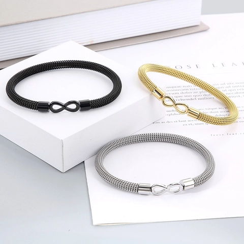 Pulsera De Malla Tejida Acero Inoxidable Símbolo Infinito Brazalete Abierto Joyería De Moda Para Hombres Y Mujeres