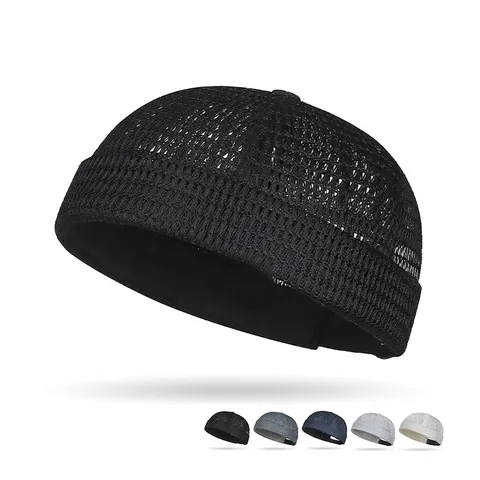 Retro Mesh Docker Hoed Voor Heren Dames Ademend Polyester Randloze Skull Cap Verstelbaar Streetwear