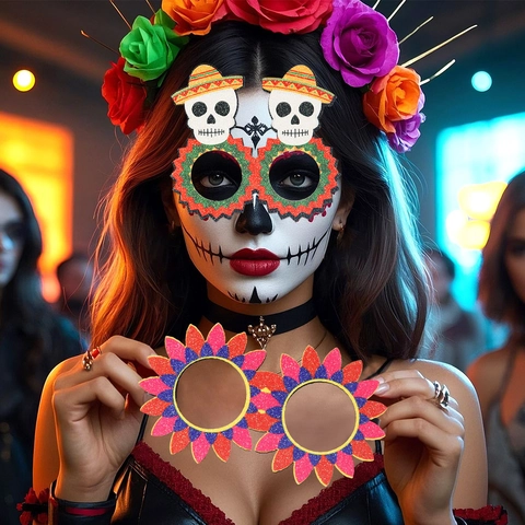 Μεξικάνικα Γυαλιά Πάρτι Cinco De Mayo Fiesta Sombrero Κάκτος Αβοκάντο Κιθάρα Νεκροκεφαλή Γκλίτερ Καρναβάλι Διακόσμηση Φωτογραφίας