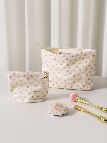 Floral Cosmetic Bag Canvas Makeup Organizer High Capacity Portable Toiletry Pouch Travel Zipper Storage Sweet Print