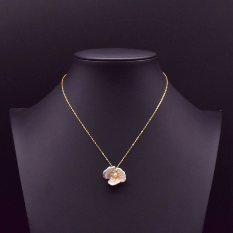 Vintage Baroque Freshwater Pearl Necklace For Women 925 Sterling Silver Chain Gold Plated Flower Pendant Handmade Jewelry