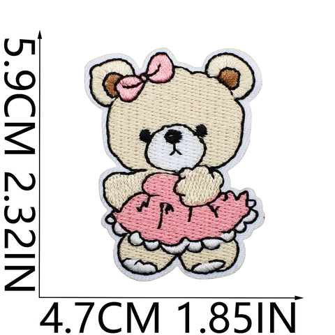 Pink Embroidered Patch Teddy Bear Heart Cherry Candy Iron-On Patches For Clothing Bags Valentine's Day Decoration DIY Accessories