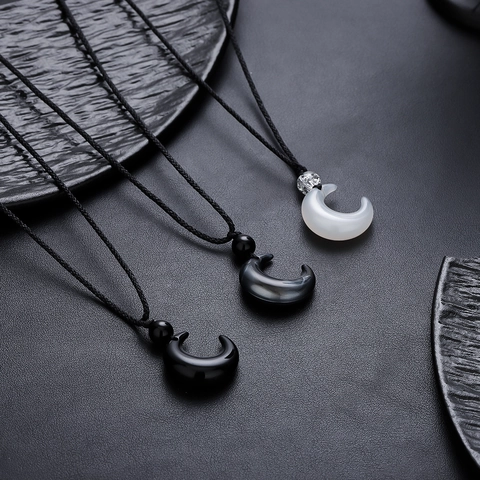Crescent Moon Pendant Necklace Hand Woven Cord Resin Stone Style Minimalist Jewelry Unisex Versatile Accessories