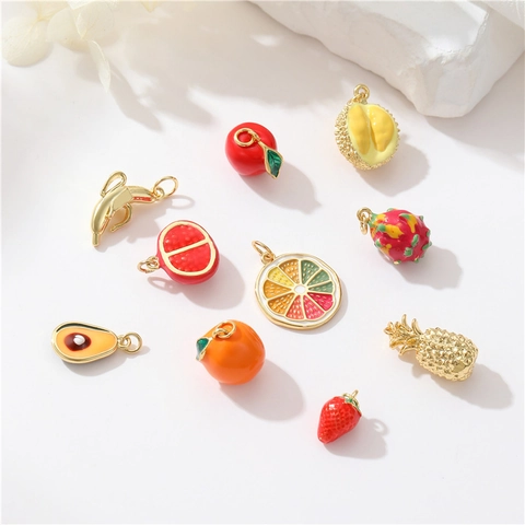 Cute Fruit Charms 14K Gold Plated Brass Enamel Pendants For DIY Jewelry Making Bracelet Necklace Colorful Accessories