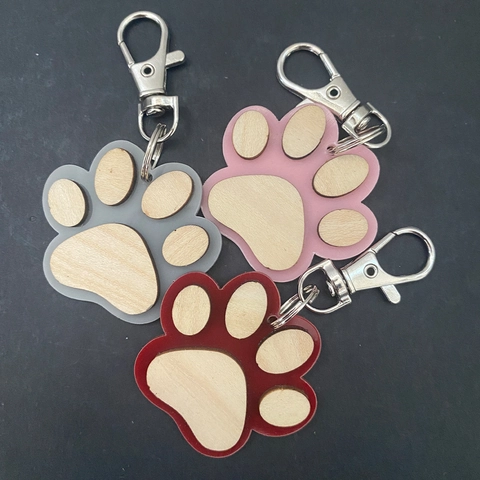 Süßer Pfotenabdruck Schlüsselanhänger Holz Acryl Tierfußabdruck Taschenzubehör Kreatives Geschenk Für Katzen Hunde Liebhaber