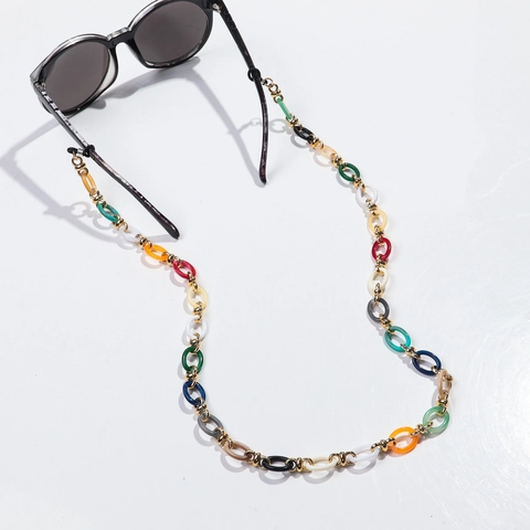 Cadena Gafas Acrílico Bohemia Cordón Gafas Sol Resina Bicolor Sujetador Gafas Antipérdida Con Bucles Silicona