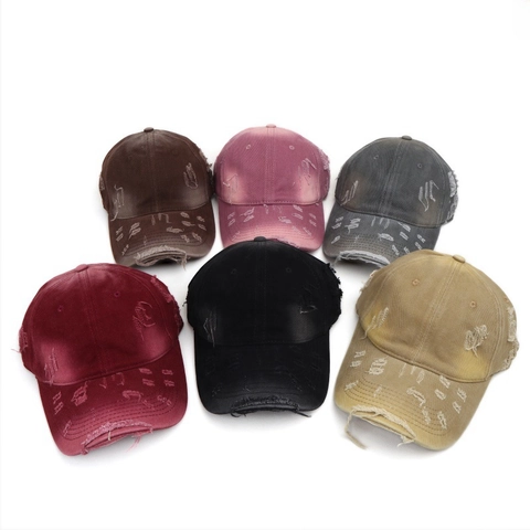 Baseball Cap Vintage Gewaschene Baumwolle Distressed Zerrissene Mode Soft Top Verstellbar Streetwear Unisex Sonnenhut