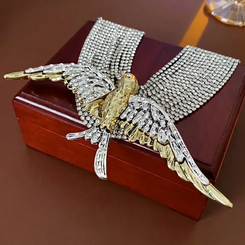 Alloy Rhinestone Multi Layer Swallow Bird Pendant Choker Necklace Gold Silver Two Tone Statement Clavicle Chain Women