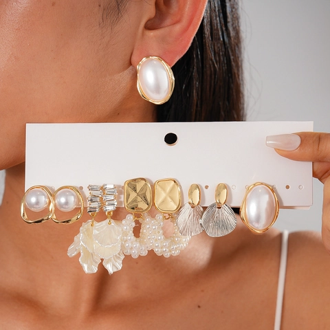 Eleganti Orecchini Retrò Con Künstliche Perle Finte E Strass Fiori Geometrici Lega Con Perni In Argento Per Donna Moda