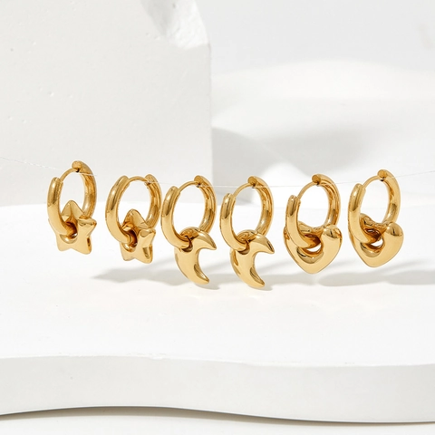 Orecchini A Cerchio Minimalisti In Acciaio Inossidabile Con Ciondoli Stella Luna E Cuore Gioielli Geometrici Lucidi Per Donne Ragazze