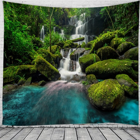 Arazzo Da Parete Paesaggio Cascata Naturale Tessuto Poliestere Foresta Sfondo Decorativo Per Soggiorno Camera Da Letto Casa