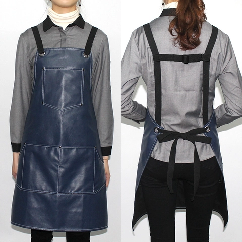 Professionelle Wasserdichte Kunstleder Schürze Mit Taschen Verstellbare H-Back Träger Für Küche Barista Friseur