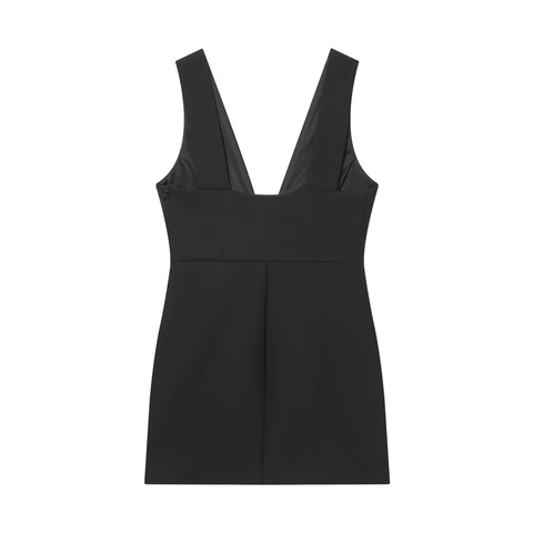 Damen Minikleid Mit Tiefem V-Ausschnitt Ärmellos Polyester Mit Strass-Schleife Elegant Sexy Schwarz Promi-Stil