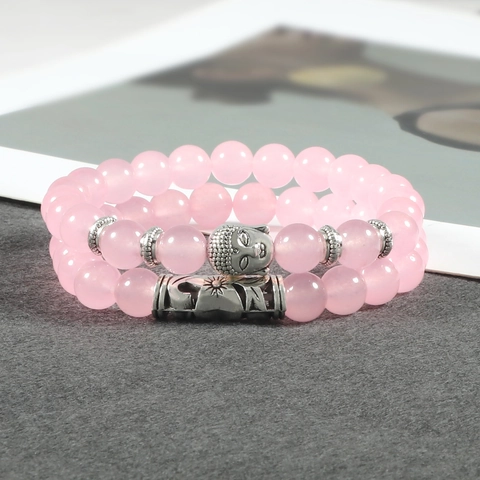 Natural Stone Beads Bracelet Alloy Owl Buddha Head Star Charms Tiger Eye Rose Quartz Picasso Sodalite Elastic Yoga Jewelry