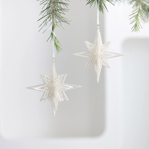 Christmas Ornaments White Champagne Glitter Acrylic Hanging Snowflake Star Musical Instruments Holiday Party Decor