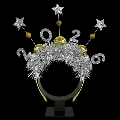 2026 Neujahr Stirnband Lametta Glitzer Stern Party Requisiten Gold Silber Festlich Haarreif Kostüm Zubehör