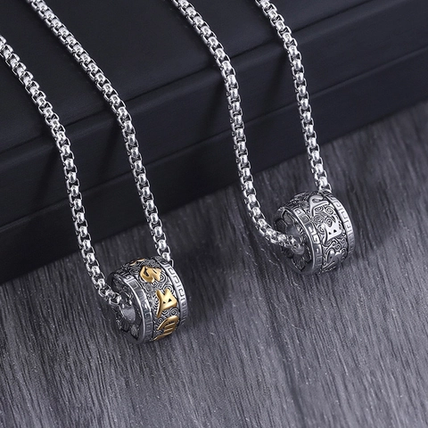 Collana Con Ciondolo A Cilindro In Acciaio Inossidabile Vintage Gioielli Mantra Buddista Retro Per Uomini E Donne