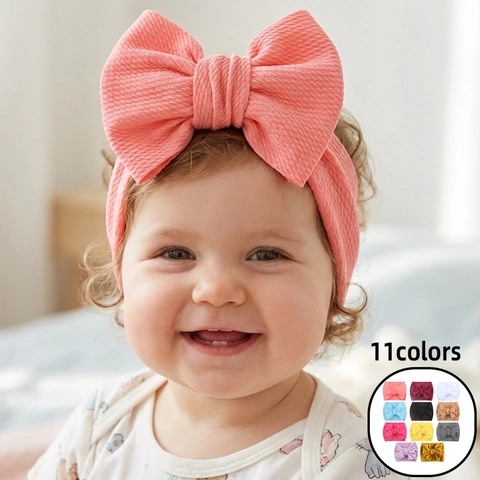 Baby Headband Big Bow Textured Waffle Knit Elastic Soft Solid Color Hair Band For Infant Toddler Girls
