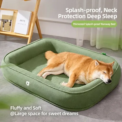 Pet Bed Dog Cat Cushion Thickened Splash-Proof Breathable Soft Plush Rectangle Washable Removable Cover Neck Support Pad