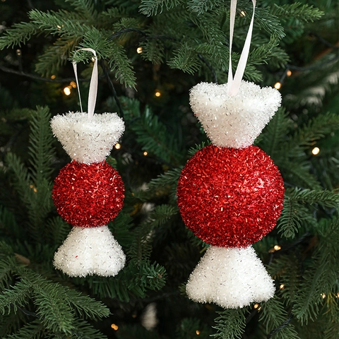 Christmas Tree Ornaments Hanging Pendants Red White Glitter Candy Cane Lollipop Festive Holiday Decor