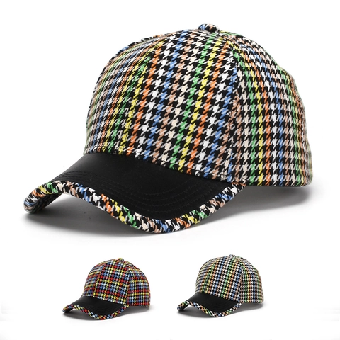 Casquette De Baseball Pied De Poule Colorée Avec Visière En Similicuir Protection Solaire Chapeau Réglable Pour Hommes Femmes