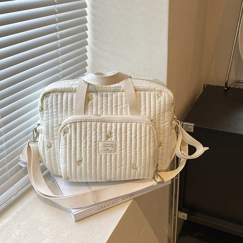 Mochila Para Pañales Acolchada Gran Capacidad Bordado Oso Tulipa Cochecito Organizador De Viaje Para Mamá Bebé Multifuncional