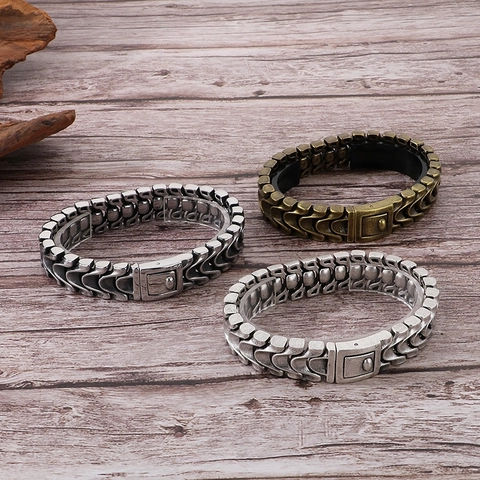 Men Bracelet Retro Industrial Punk Dragon Bone Chain 316L Stainless Steel Antique Finish Heavy Metal Jewelry
