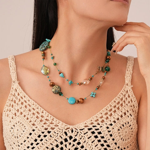Collar De Cuentas Multicapa Bohemio Cobre Piedra Artificial Cuentas De Vidrio Colgante Mariposa Étnico Retro Para Mujer