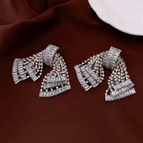 Luxury Tassel Dangle Earrings Copper With 925 Sterling Silver Earring Post Shiny Zircon Bowknot For Women Elegant Jewelry