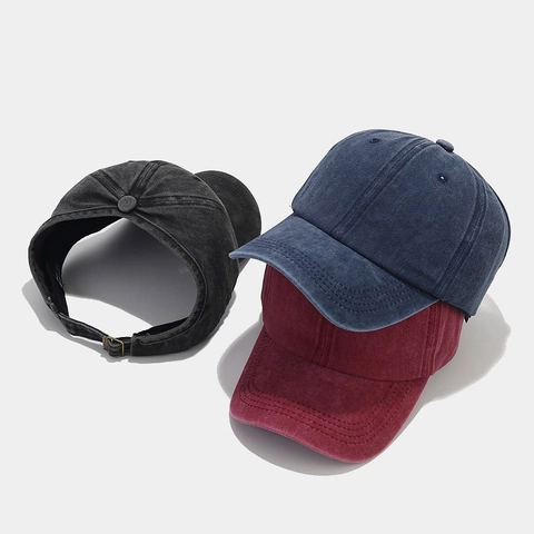 Ponytail Baseball Cap Washed Cotton Adjustable Metal Buckle Outdoor Sunscreen Distressed Vintage Style For Women Men