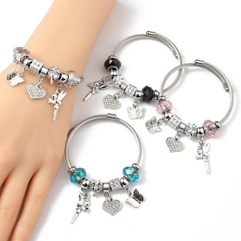 Charm Bangle Bracelet Alloy Enamel Butterfly Elephant Heart Pendant Adjustable Cable Wire Fashion Jewelry For Women