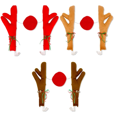 Weihnachten Rentier Auto Dekorations Set Plüsch Geweihe Und Rote Nase Festliche Auto Ornamente Für Xmas Party Urlaub Zubehör