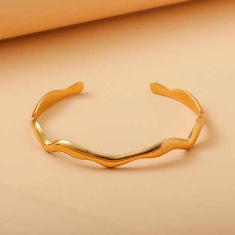 Edelstahl Wellen Wasserwellen Offener Armreif Verstellbar Minimalistisch Eleganter Manschettenarmband Für Damen Luxus